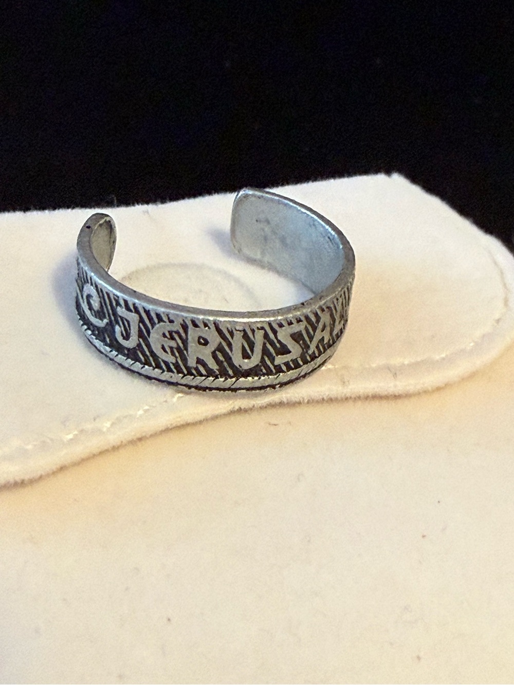 Vintage Jerusalem Silver Tone Adjustable Ring
